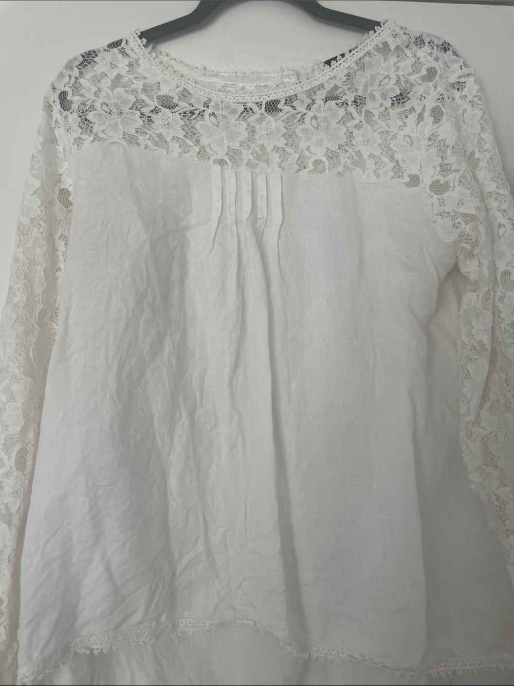 Lace Yoke White Long-Sleeve Blouse